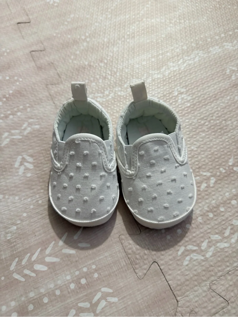 Baby Slip-On Walker Shoes in White with Dot Texture